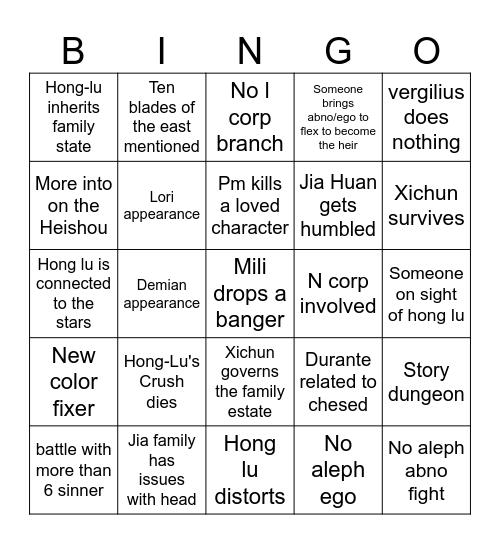Canto 8 Bingo Card