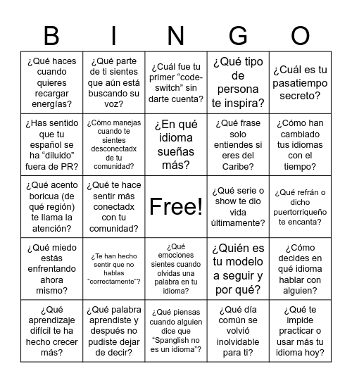 LUPA Talks X Qui Qui Spanish Sip & Speak Bingo Card
