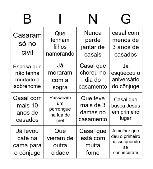 Festa do Milho - Casais Bingo Card