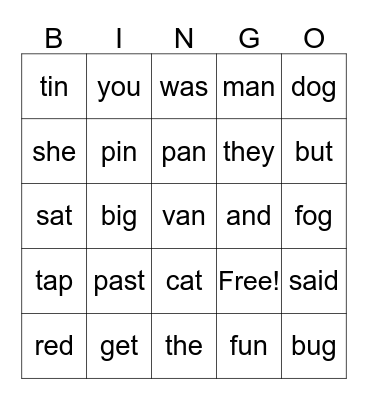 Spelling Bingo - Autumn 1  Bingo Card