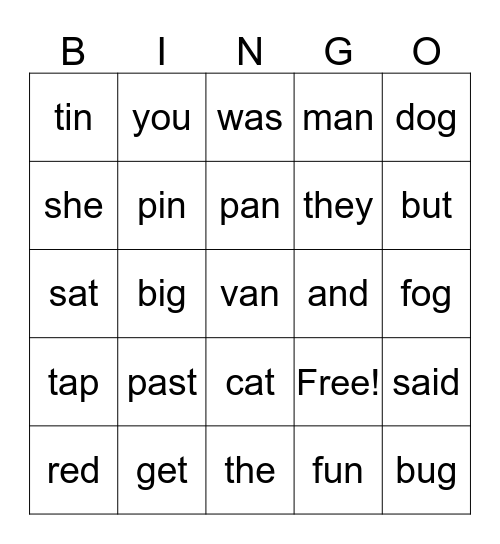 Spelling Bingo - Autumn 1  Bingo Card