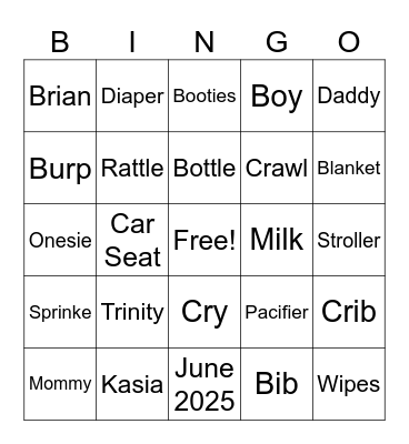Trinity’s Sprinkle Bingo Card