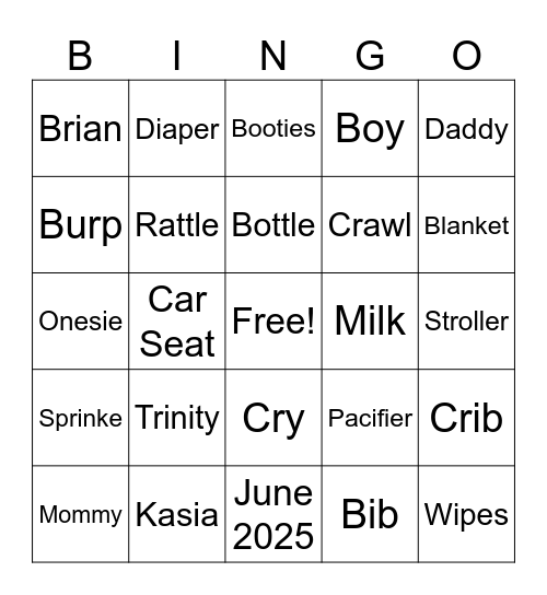 Trinity’s Sprinkle Bingo Card
