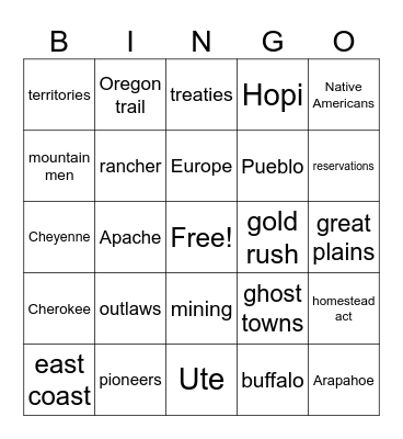 Wild West Bingo Card