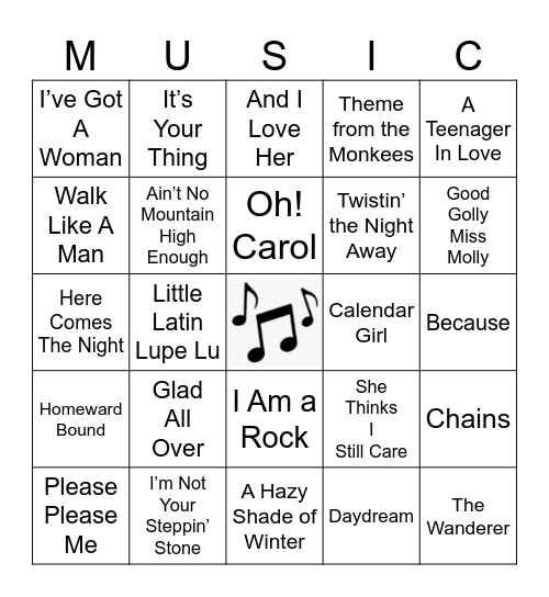 1960's Bingo Card