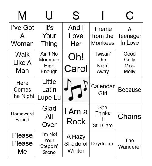 1960's Bingo Card