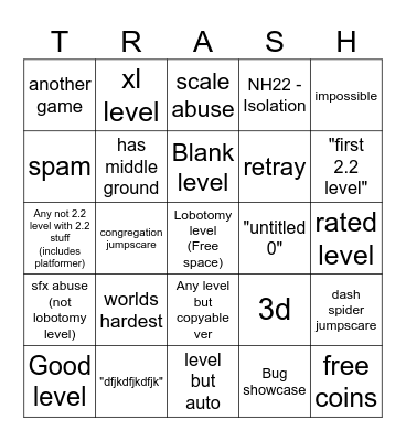 Geometry Dash 2.2 Recent Tab Bingo Card