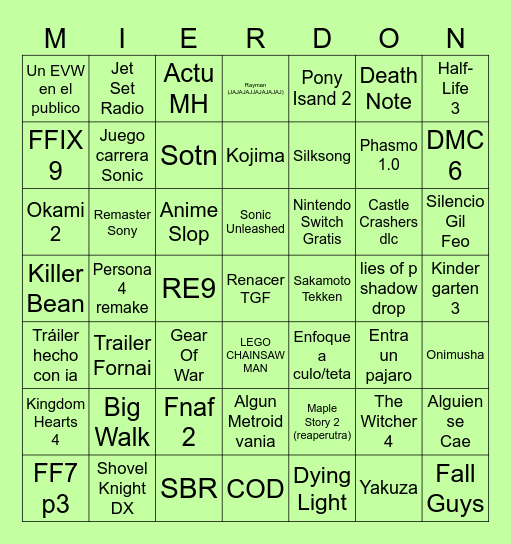 GameFest 2025 Bingo Card