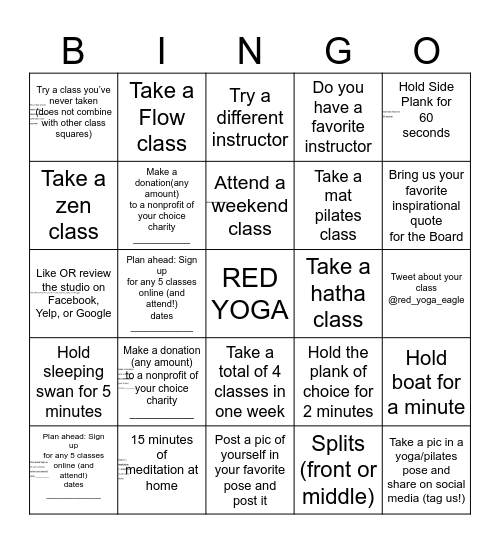 RED YOGA BINGO Card