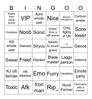 TSB Bingo Card