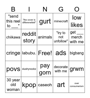 insta reels bingooooo Bingo Card