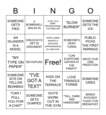 LOVE ISLAND BINGO Card