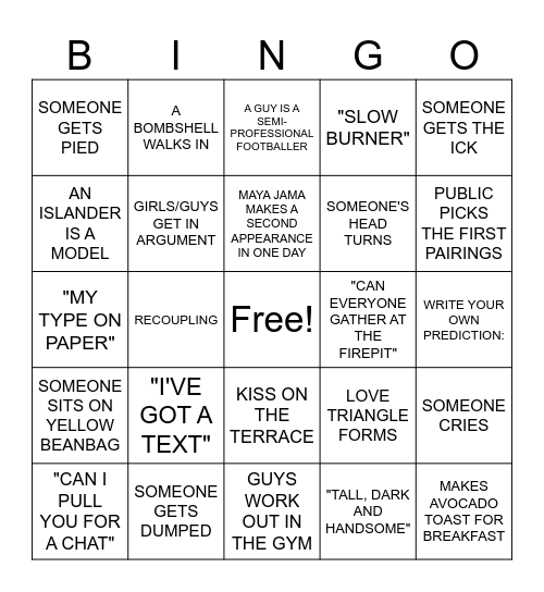 LOVE ISLAND BINGO Card