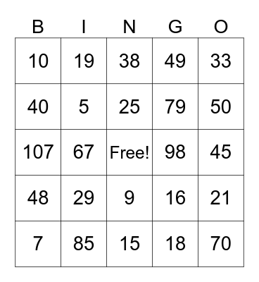 Number Bingoo Bingo Card
