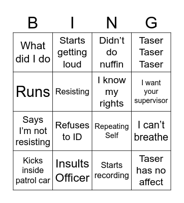 Arrest Bingo Card