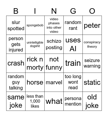 dogshit reels bingo Card