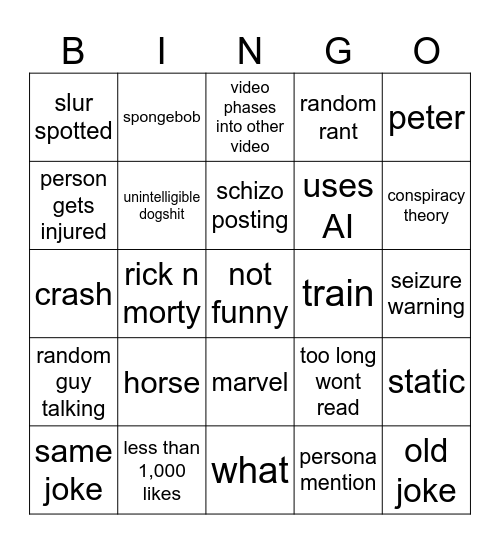 dogshit reels bingo Card