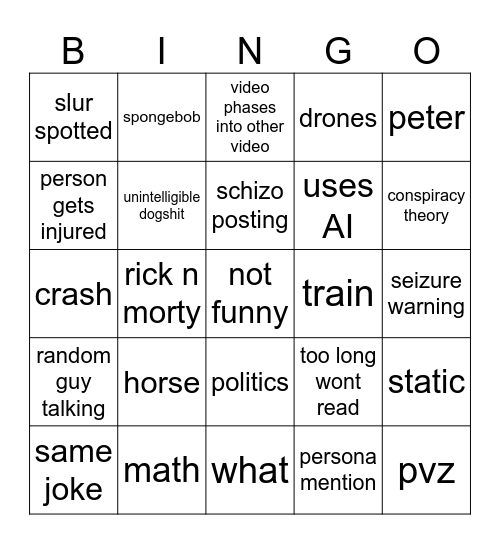 dogshit reels bingo Card