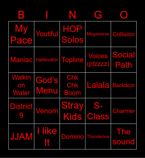 Stray Kids Dominate Setlist Bingo Card