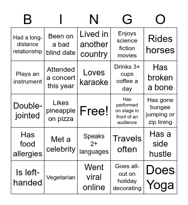 Getting to Know You Bingo Card