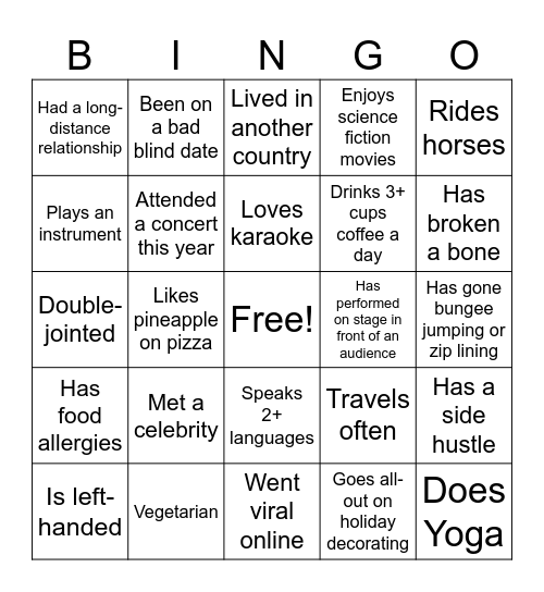 Getting to Know You Bingo Card