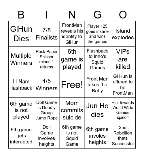 Squid Game S3 Bingo Card