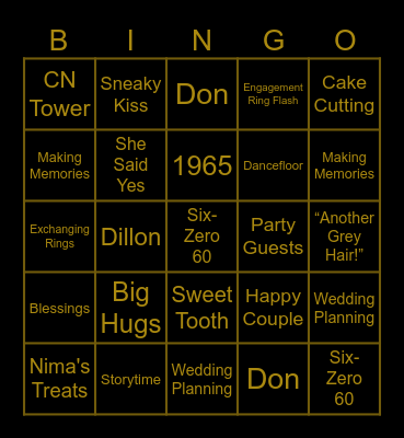 Let's Celebrate Don's BIG 60  &  Anushka&Dillon's Engagement Bingo Card