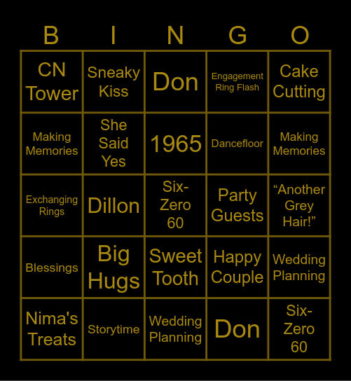 Let's Celebrate Don's BIG 60  &  Anushka&Dillon's Engagement Bingo Card