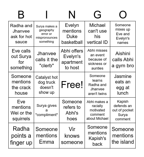 The Island Bingo Card