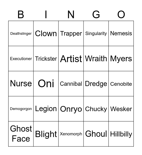 Dead By Daylight Bingo Card