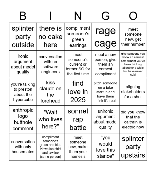 Sutter Sonnet 4.0 Reward Function Bingo Card