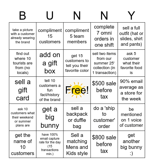 Summer Bingo Card