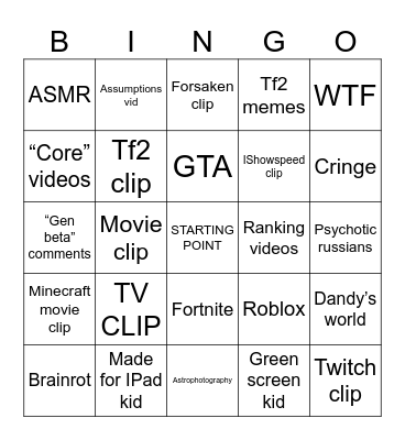 YouTube shorts bingo Card