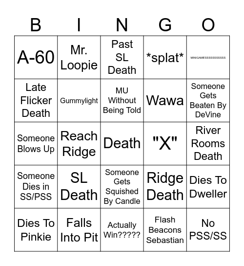 TBS FAILS BINGO Card