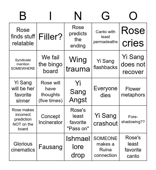 Canto 4 Bingo Card