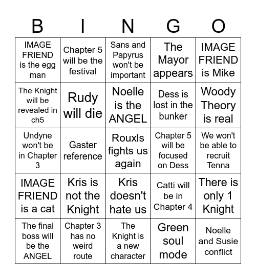 DELTARUNE PREDICTIONS Bingo Card