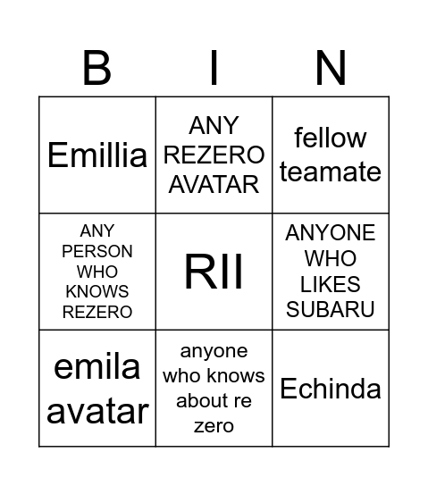 subaru goonatsuki Bingo Card