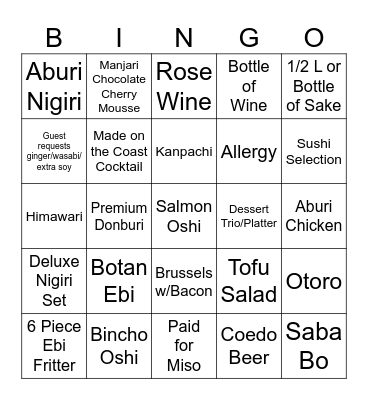 Minami Day Bingo Card