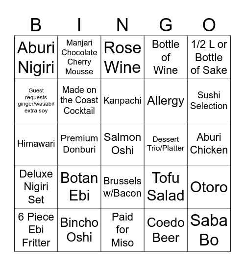 Minami Day Bingo Card