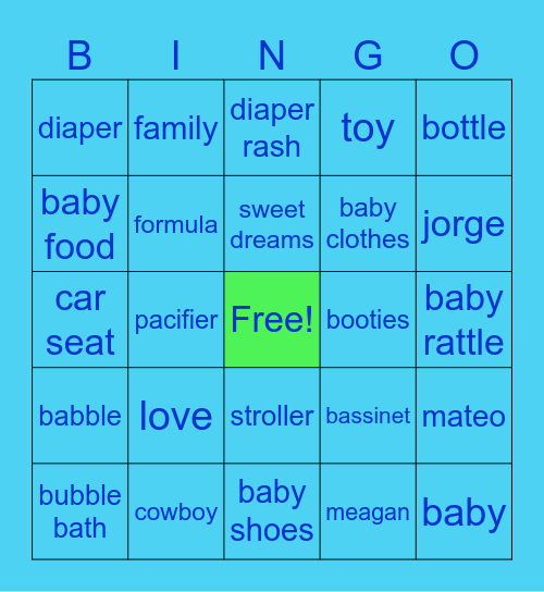 Baby Shower Bingo Card