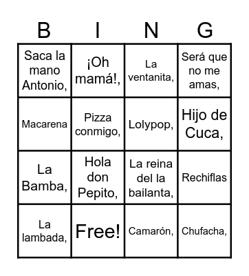 Music Arg Bingo Card