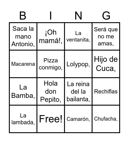 Music Arg Bingo Card