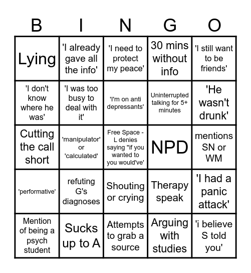 Shut Up My Show's On Bingo Card