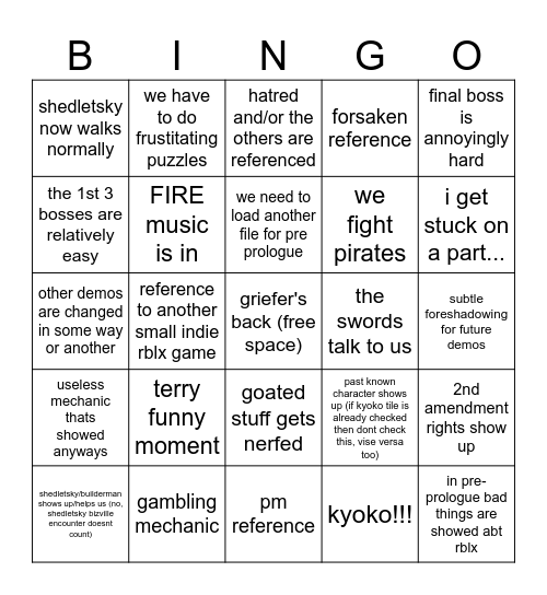 demo 4 prediction bingo card Bingo Card