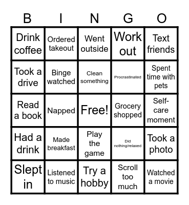 Weekend Bingo Card