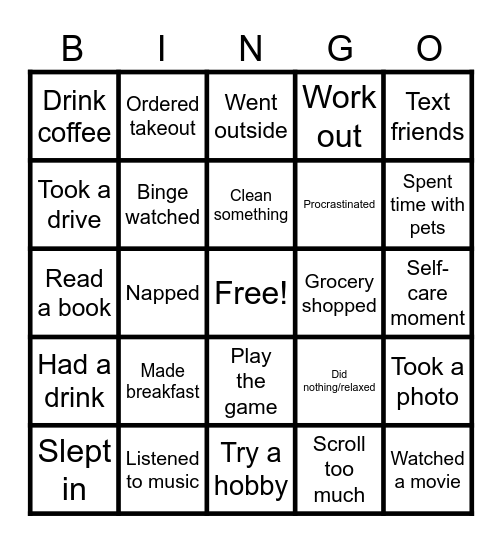 Weekend Bingo Card