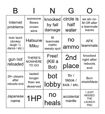 Fork Knife Bingo Card