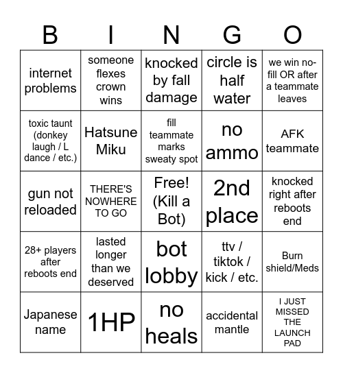 Fork Knife Bingo Card