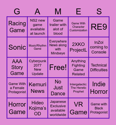 Summer Games Fest BINGO Card