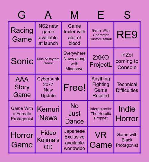 Summer Games Fest BINGO Card